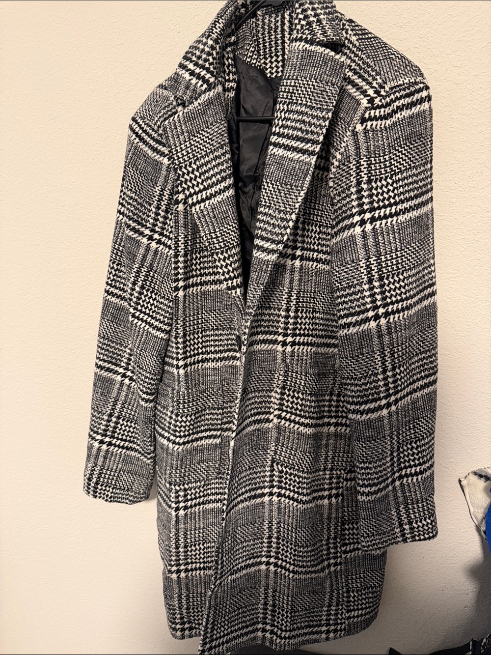 Men’s Black & White Glen Plaid Single Breasted Over Pea Coat
